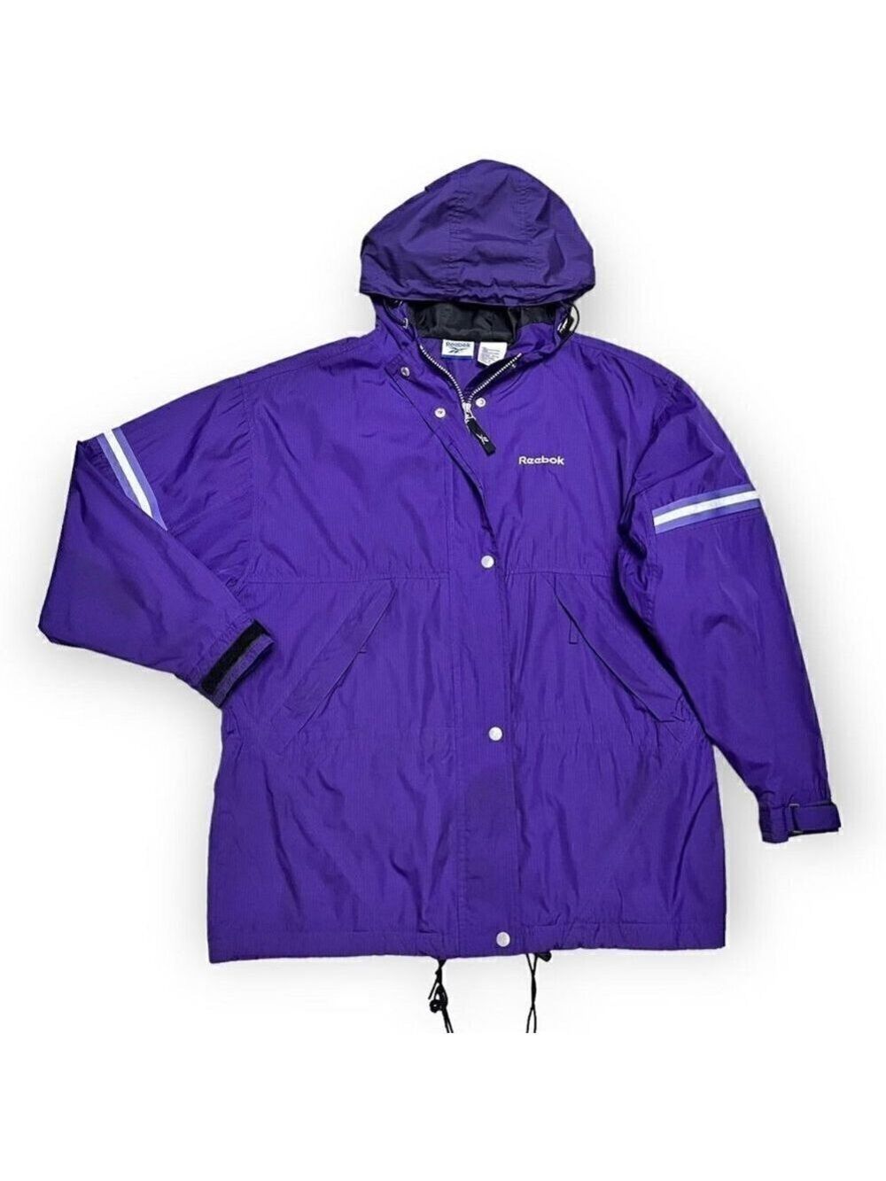 Reebok Vintage Y2K 90s Purple Long Designer Windbreaker Jacket - Mens Medium